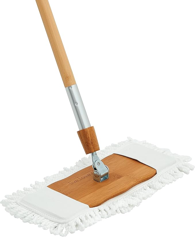 Harper Live.Love.Clean. Bamboo 2-in-1 Smooth Surface Wet/Dry Dust Mop with (2) Washable Wraparound Pads for Cleaning Dust Pet Hair &amp Fine Dry Dirt