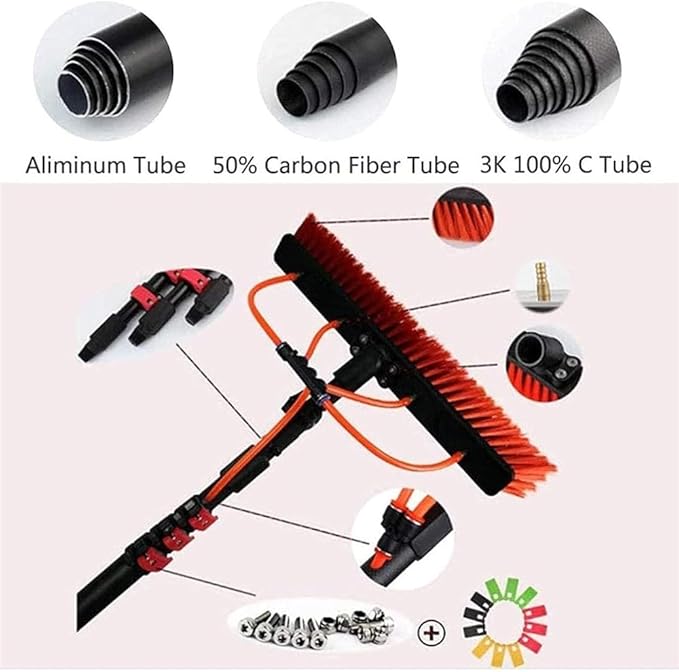 Window Cleaning Equipment Water Fed Pole Kit Extendable Window Cleaner Solar Panel Cleaner Kit 18-36ft Window Cleaning Pole Multi Purpose Water Spray Brus(9m/30FT)