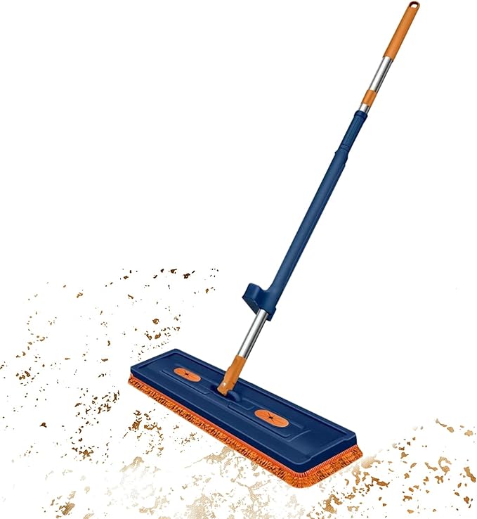 Flat Floor Mop - Long Handle Cleaning Tool with 360 Degree Rotating Head Household Apartment Dorm Hotel Home Mop for Hardwood Tile Laminate Floors Washable Reusable Microfiber Pads 16.5 Inch