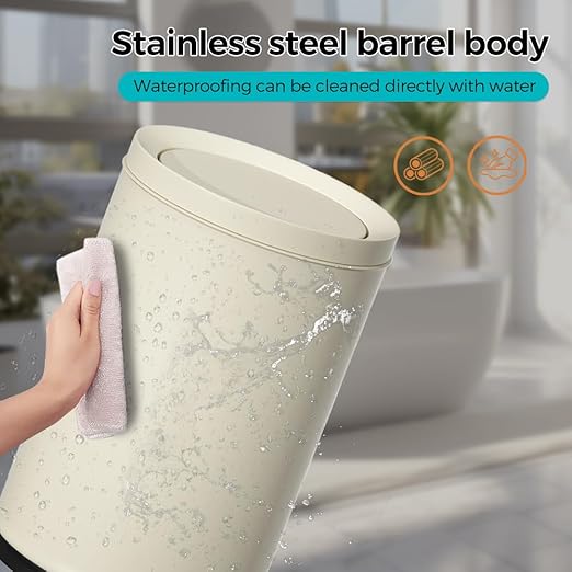 2.6 Gallon/10L Metal Trash Can with Swing Lid Double BucketRound Waste BasketBlackModernElegant Garbage canfor BathroomLiving RoomKitchenOfficeHomeBedroom(12L-White)