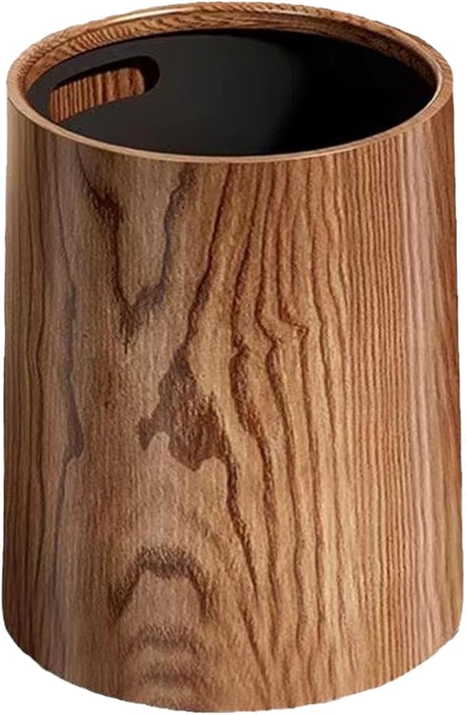 ＫＬＫＣＭＳ Wood Grain Trash Can Garbage Bin Large Capacity Fashion Waste Basket Toilet Paper Basket for Bedroom Bathroom Laundry Kitchen 15L Brown