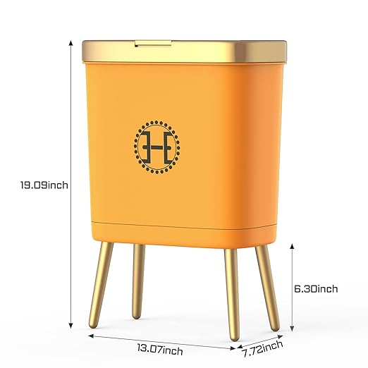 Procade Bedroom Trash Can with LidSlim Bathroom Trash Cans with Lids Dog Proof Trash Bin with Press Top LidModern Gold Trash Can Plastic Waste Basket for Living Room OfficeKitchen 4 Gal-Orange