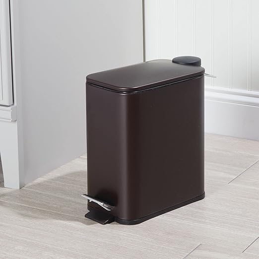 mDesign Rectangular Pedal Bin – 5 L Metal Waste Bin with Pedal Lid and Plastic Bucket Insert – Household Rubbish Bin for Bathroom Kitchen and Office – Bronze
