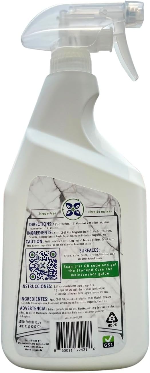 Countertop Cleaner Spray - Daily Granite Cleaner Spray - Stone Cleaner- Ph Neutral Formula For Kitchen &amp Home Cleaning Surfaces Marble Quartz Lemon (25 Fl. Oz)