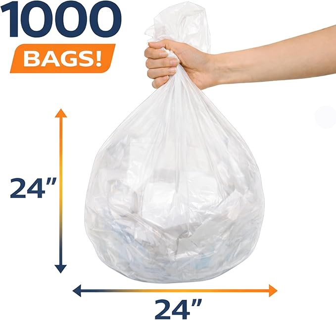 Cavero 6–10 Gallon Clear 1000 Count Trash Bags | American-Made Small Can Liners Star-Sealed Bottom Leak-Free Design Lightweight Tear-Resistant Bags 24 x 24 Bulk Value for Home Office Commercial