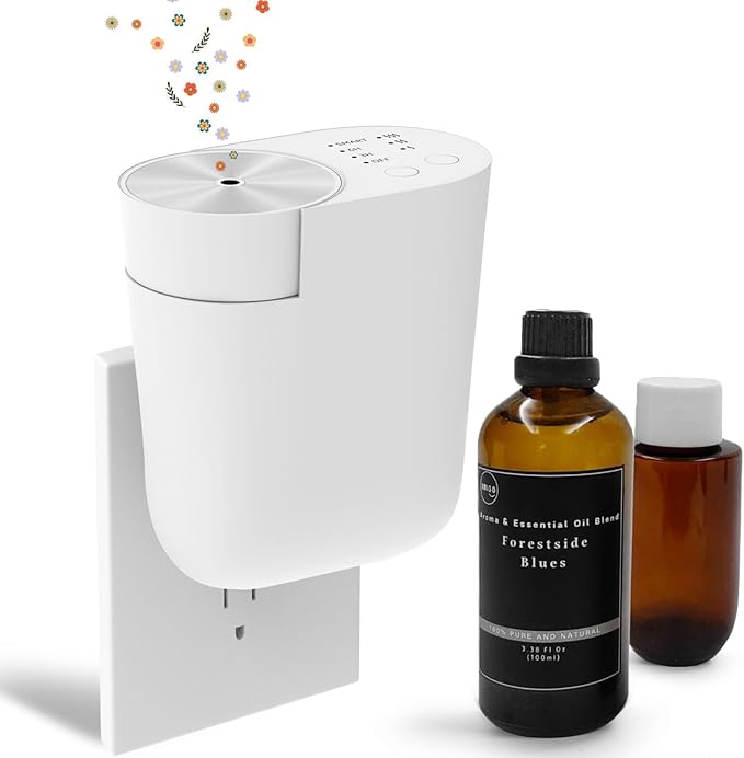 Plug-in Wall Diffuser | Waterless Essential Oil Aroma Diffuser | Portable Mini Home Scent Machine for Large Room | Aromatherapy Kit with 100ml Oil &amp Refill Bottle | White | Gift