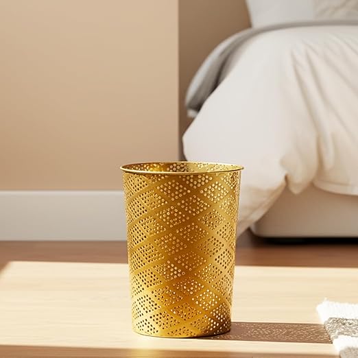 Metal Gold Trash Can Modern Cylindrical Gold Garbage Can Metal Waste Basket for Office Bathroom Bedroom &amp Small Spaces 7.28 D x 10 H