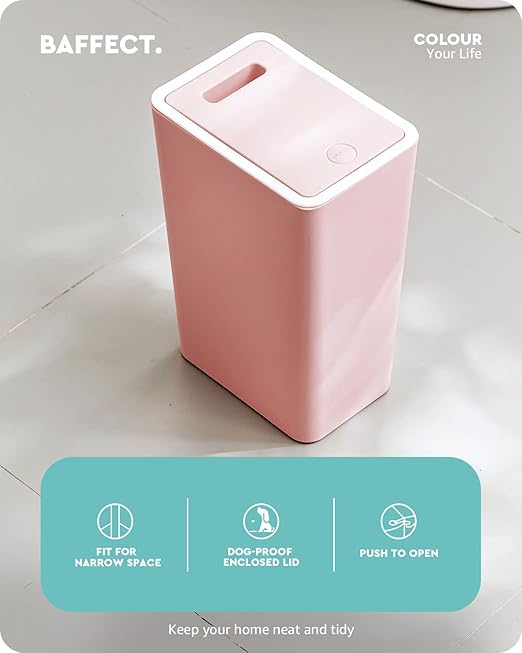 Baffect Small Trash Can with Lid Waste Basket Bathroom Garbage Can Dorm Room Essentials for Bedroom Office College-2.1 Gallon (Pink)