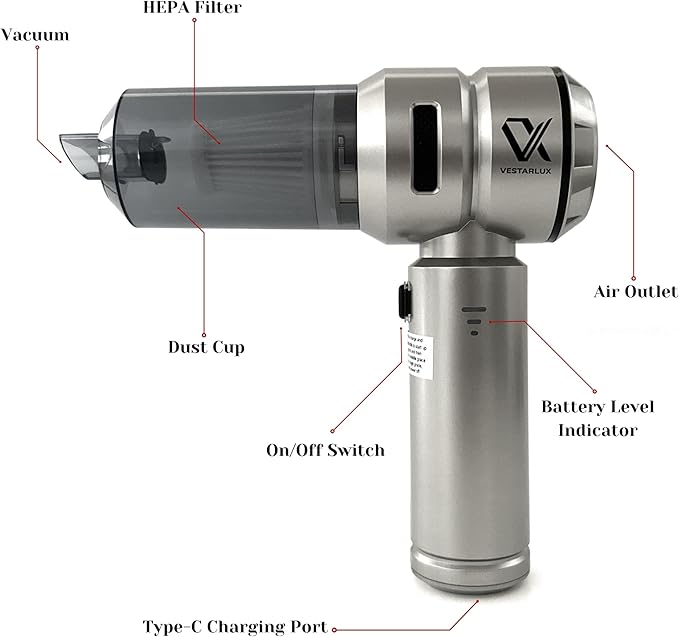 Cordless Handheld Car Vacuum Cleaner – Powerful 25000PA Suction 3-Speed Brushless Motor Mini Portable 4-in-1 Vacuum &amp Blower for Car Home Office Pet Hair