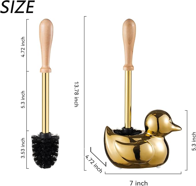 Gold Duck Toilet Brush and Holder SetNon-Slip Handle Toilet Bowl Brush with Wooden &amp Stainless SteelHandle Practical Bathroom Accessories Cleaning Tools Set