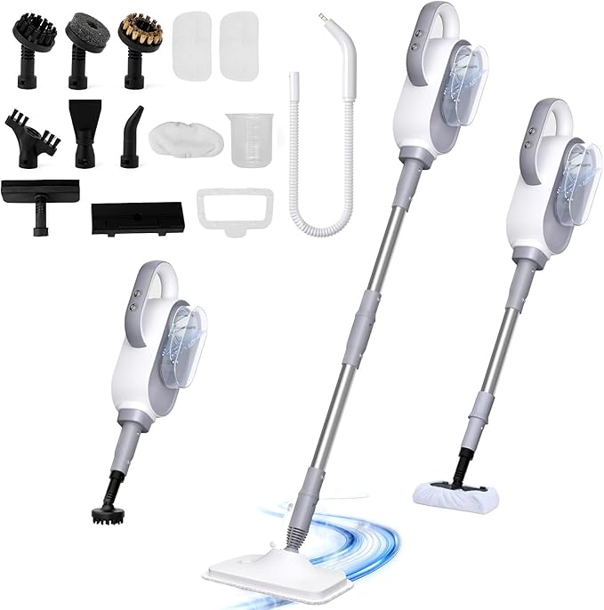 Steam Mop 13-in-1 Powerful Handheld Steam Cleaner with 14 Accessories 16.9OZ Removable Tank &amp 23FT Power Cord Detachable Steam Mops for Floor Cleaning Tiles Windows Carpets