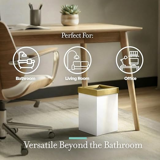 Gatco Small Bathroom Trash Can with Lid Square 3 Gallon Stainless Steel Wastebasket Under Sink Matte Pearl and Brushed Brass for Bathroom Bedroom Office (1935B)