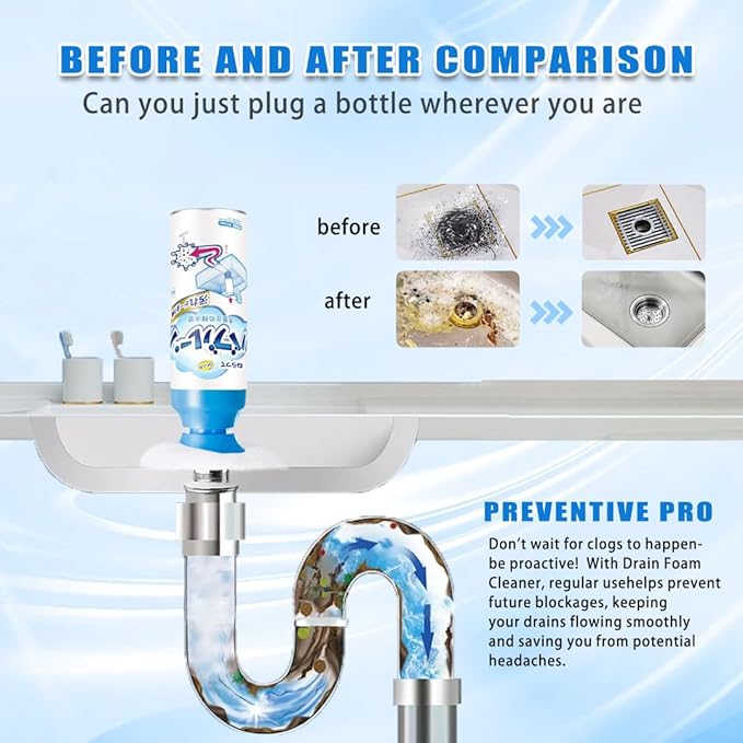 Drain Foam Cleaner Foam Drain Cleaner Powerful Sink and Drain Cleaner Foam Liquid Hair Drain Clog Remover Foaming Drain Cleaner for Kitchen Drain Sinks Tubs (2PCS)