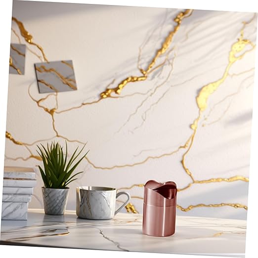 Mini Stainless Steel Trash Can with Lid Small Rose Gold Waste Basket for Office Bathroom Kitchen Compact Countertop Garbage Bin for Boys and Girls Decorative Storage