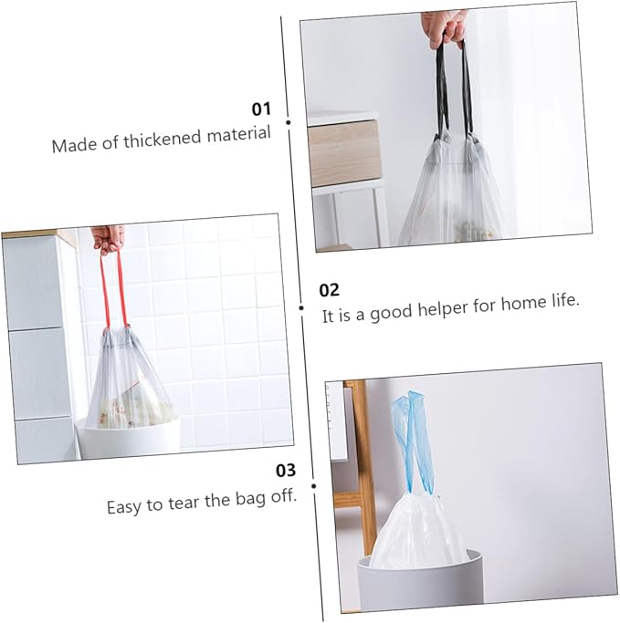 Drawstring Trash Bags 90pcs Disposable Portable Garbage Bags with Handles Gray and White Random Color for Kitchen and Outdoor Use