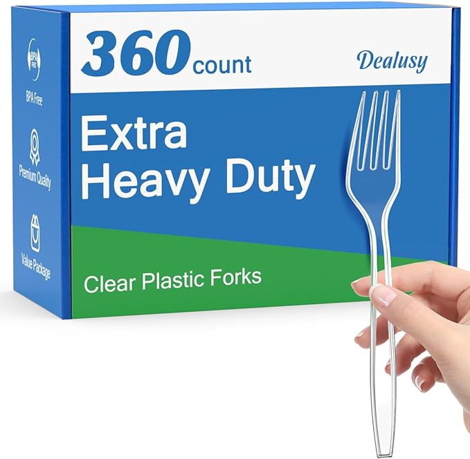 360 Count Extra Heavy Duty Clear Plastic Forks Disposable BPA-Free Heat Resistant Solid and Durable Disposable Forks Bulk Premium Plastic Forks heavy duty for Party Supply