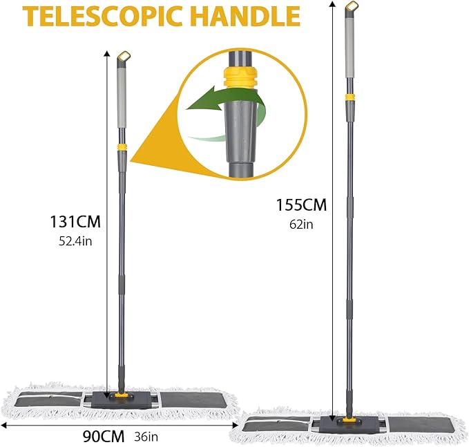 MASTERTOP 36 Professional Industrial Dust Mop for Floor Cleaning Heavy Duty Wet &amp Dry Commercial MopLarge Flat Floor Mops with Telescopic 62'' Long HandleDust Broom for HardwoodTilesOffice
