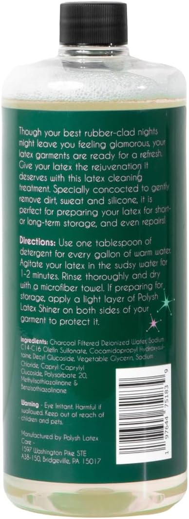 Latex Cleaner - 32 Fl Oz Bulk Size - Gentle Plant-Based Cleaner for Latex Clothing - 100% Safe for Latex and Rubber