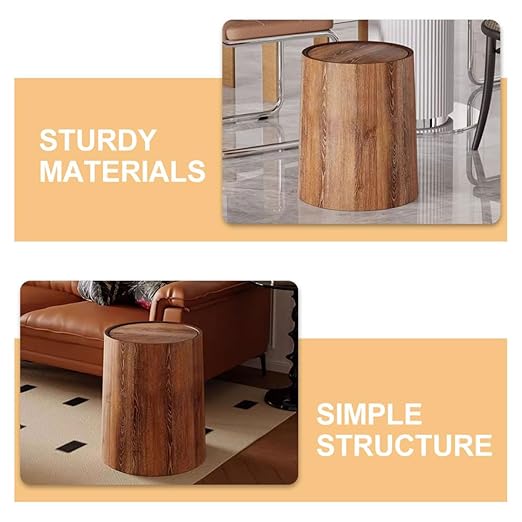 Garneck Large 15L Swing Lid Trash Bin Artificial Wood Grain Wastebasket Multipurpose Garbage Can for Home Bathroom Kitchen Office Use