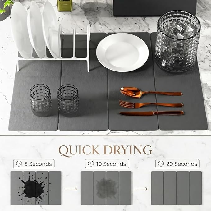 Dish Drying Mat 2 PCS Large Stone Drying Mat for Kitchen Counter 23.5×15.5 – Drying Matt Kitchen Counter Stone Dish Drying Mat Diatomaceous Earth Kitchen Dish Drying Mat Quick Dry Drying Mats