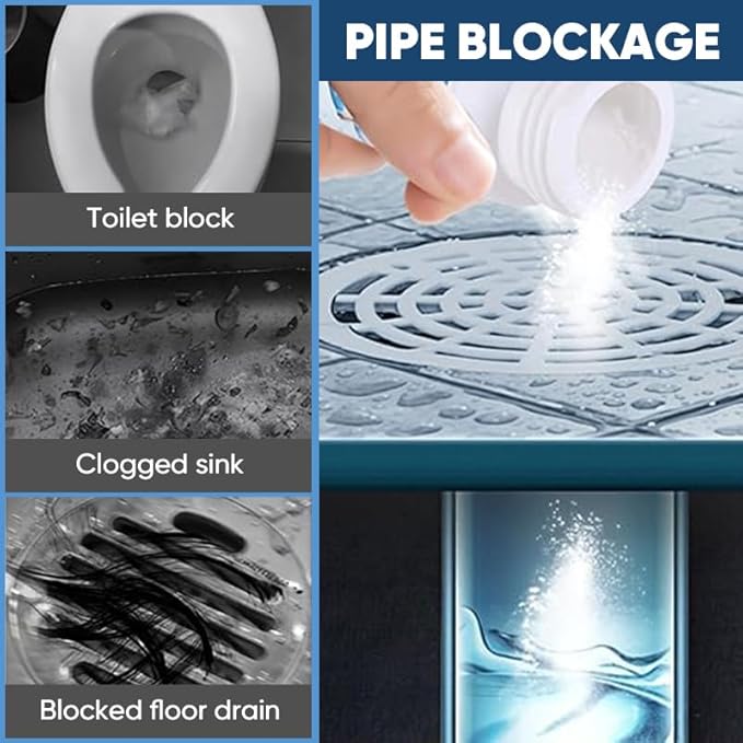 Saker Powerful Sink and Drain Cleaner Powder | Rapid-Foam Fast-Acting Pipe Declogger for Kitchen Bathroom Toilet &amp Shower Drains (5 PCS)