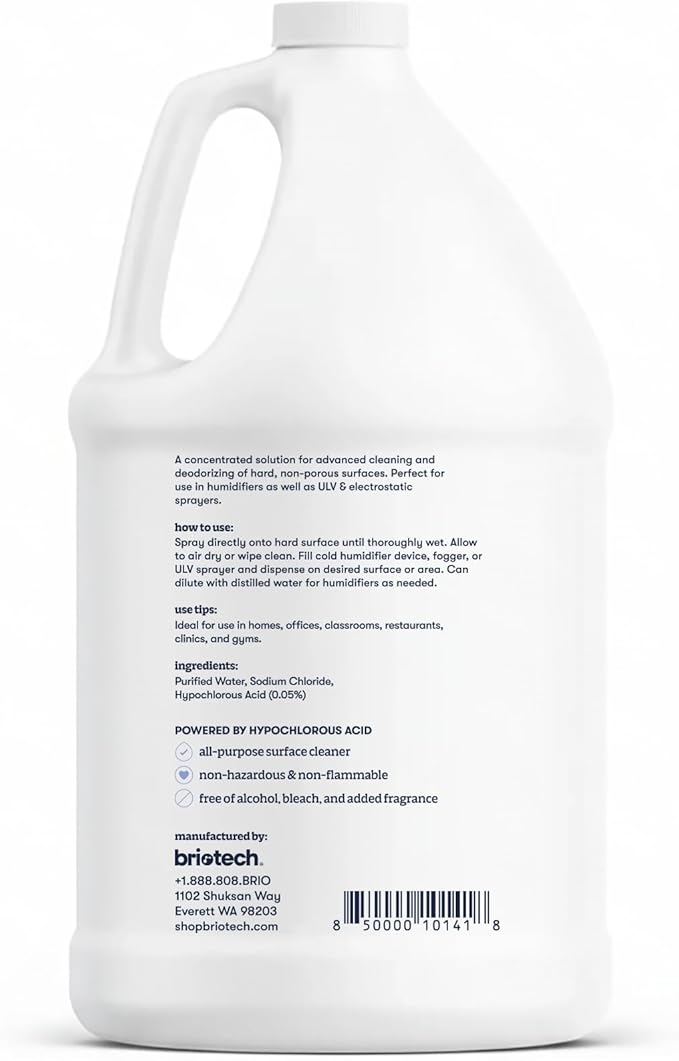 BRIOTECH Extra Strength HOCl Cleaner 500 PPM Hypochlorous Acid Concentrate ULV Foggers &amp Humidifiers Professional Deodorizer for Dental Offices Schools Homes Peroxide Free 1 Gallon (2 Pack