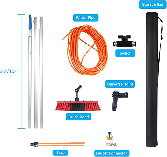 Window Cleaning Pole Water Fed Telescopic Brush Professional Window Cleaning Equipment Kit Extendable Cleaner Conservatory Roof Cleaning Photovoltaic and Solar Panels Window Cleaning Tool