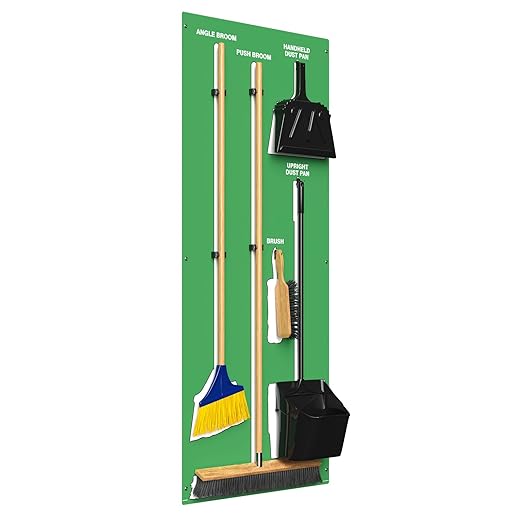 Clean &amp Sweep 5S Shadow Board/Wall Mount Broom Holder 68 x 30 Board 5S Cleaning Station - with Broom and Dustpan Set Included Made in The USA by AccuformNMC Green/White PSB116GNWT