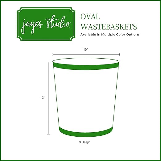 Jaye's Studio Mattie Oval Waste Basket for Bathroom Decorative Gold Trim &amp Finish Hand-Painted Handcrafted Metal Wastebasket Garbage Bin &amp Trash Bin for Bedroom Office 12 x 10 x 8 (Ta
