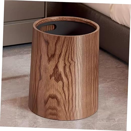 PRETYZOOM Large Capacity Imitation Wood Grain Trash Can Convenient Wastebasket for Living Room Kitchen and Bathroom Stylish Design for Residential and Commercial Use