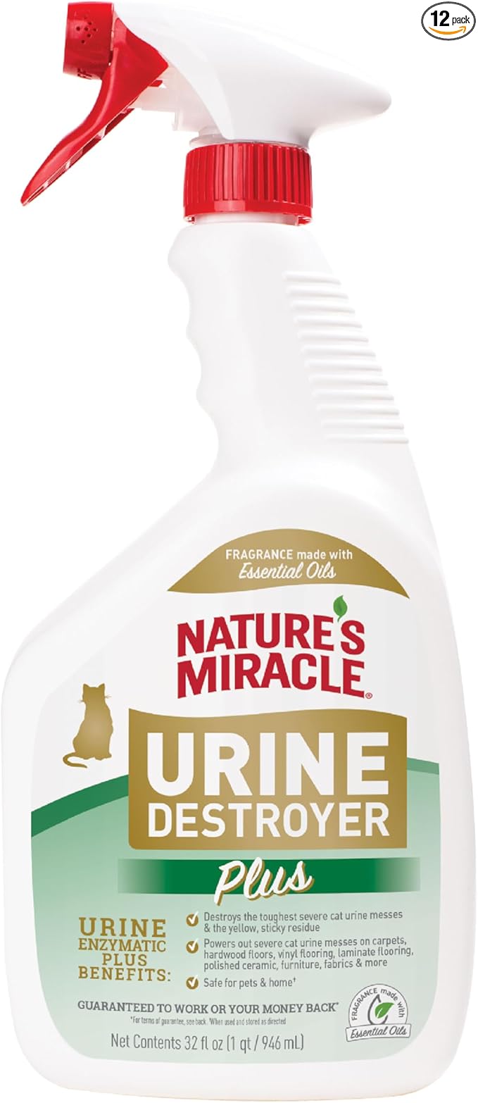 Nature’s Miracle Urine Destroyer Plus Cat32 OuncesUnscentedEnzymatic FormulaReady-to-Use(Pack of 12)