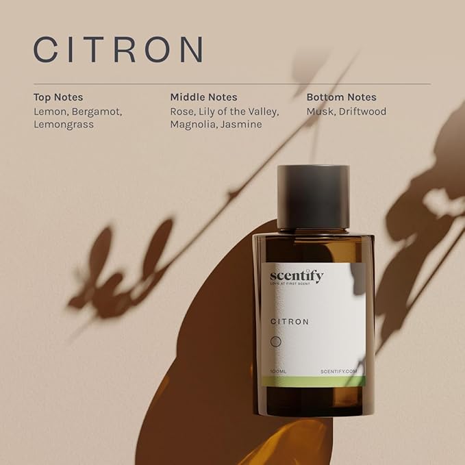 Scentify Citron Aroma Oil Refill Scent for Oil Diffusers - Lemon Jasmine Musk Woods Scents - Luxurious Relaxing Aromatherapy Diffuser Fragrance 100ml 3.38 oz