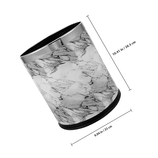 Marble Pattern Trash Can 10L Metallic Rim Garbage Container Bathroom Wastebasket for Home Office Bedroom Kitchen