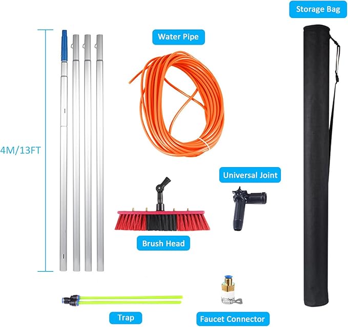Solar Panel Cleaning Kit with 5 12m Water Fed Pole and 30/50cm Brush Outdoor Window Cleaning Solution