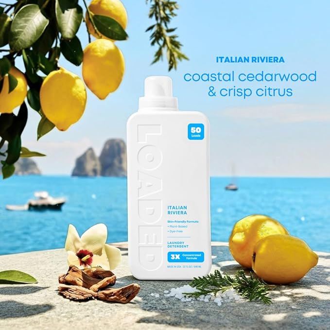 Loaded Laundry Detergent Luxury Cologne &amp Perfume Scented | 50 Loads | Sea Salt &amp Citrus | Skin-Friendly &amp Plant-Based | Made in USA | 32 oz