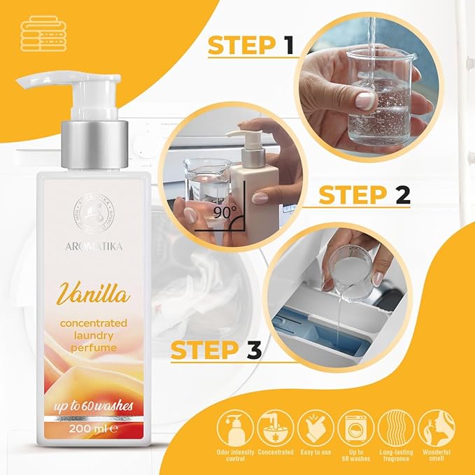 Concentrated Laundry Perfume Vanilla 200ml - Liquid Laundry Fragrance - Laundry Scent Booster - Linen Freshener - Washing Fragrance - Sweet and Long Lasting Scent
