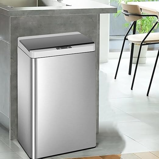 13 Gallon Automatic Kitchen Trash Can with Motion-Sensing LidPlastic Bathroom Trash Can Touchless High-Capacity Garbage Can Rectangular Trash Can with Lid (Grey)