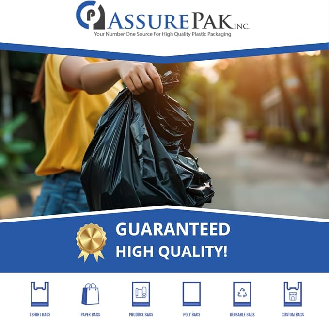 ASSUREPAK Black LDPE Coreless Trash Bags - 33x45 - 30 Bags - 3.0 mil - Black - 3M3345BLKLDTL - AssurePak