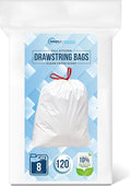 Simpli-Magic 8 Gallon Drawstring Trash Bags Code A 120 Pack – Tall Kitchen Garbage Bags Custom Made with Premium Materials (White)
