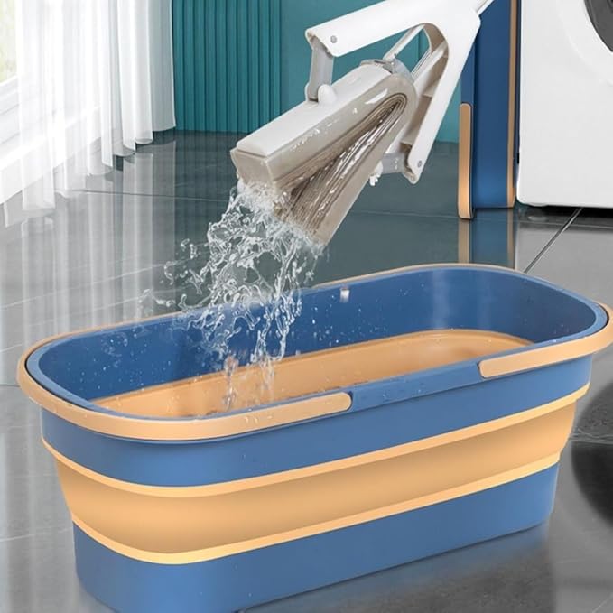 Large Flat Mop New Upgrade Style Large Flat Mop for Wet and Dry Use360 Rotating Dust Mop with Dewatering Scraper with 2 Scraper 12027(Blue)