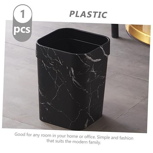 VOSAREA Marbling Wastebasket Lidless Square Trash Can for Bathroom Kitchen Bedroom Non Slip Design Elegant Marble Finish for Home Hotel Use