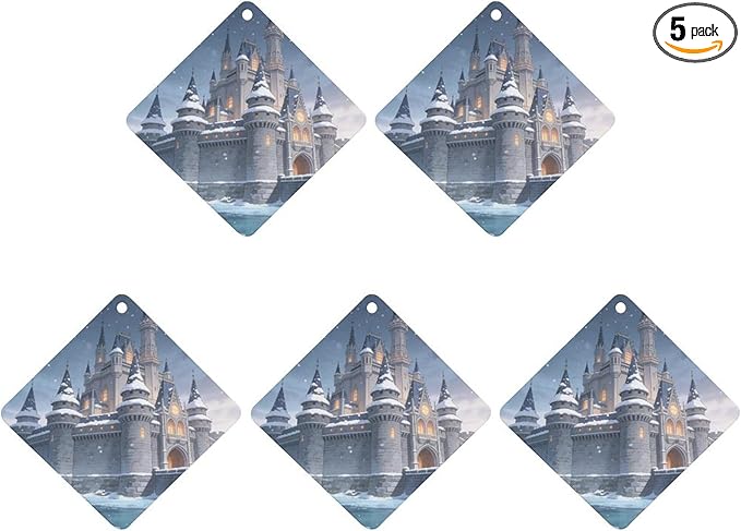 5PCS Car Air Freshener Hanging Personalized Double Sided Snowy Castle Car Fresheners Long Lasting New Cars Scents Cute Automotive Freshies for Closets Drawers (tea)