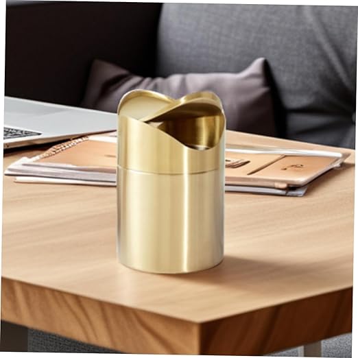 Cabilock Mini Trash Can with Lid Elegant Desktop Wastebasket for Home Office Bathroom Vanity and Car Compact Space Saving Design Versatile Use as Pen Holder