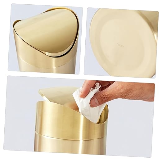 Cabilock Mini Trash Can with Lid Elegant Desktop Wastebasket for Home Office Bathroom Vanity and Car Compact Space Saving Design Versatile Use as Pen Holder