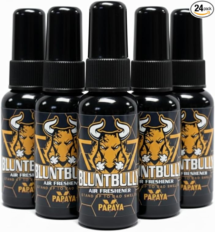Blunt Bully Air Freshener (Papaya) Premium Oil Based Air Freshener Spray. Long-Lasting Room Bathroom Office &amp Car Scent | Eliminates Odors from Smoke Pets &amp More (Pack of 24)