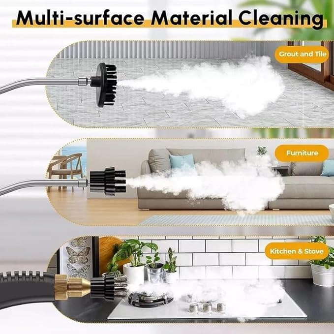 Handheld Steam Cleaner 1500W - High Temperature 229°F Pressurized Cleaner for Kitchen Bathroom &amp Car - Black &amp Orange with 3 Brush Attachments