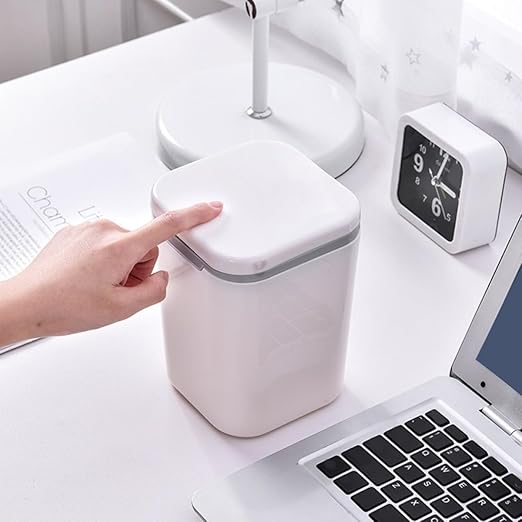 Mini Trash Can with Lid 2pcs Small Desktop Garbage Bin for Office and Bedroom White Compact Wastebasket for Home Desk Organization