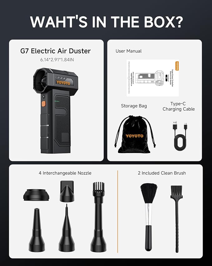 Compressed Air Duster Electric Air Duster with Upgraded Powerful 40MM Brushless Motor 4-Gear Cordless Mini Hand Blower with LED Light 27.75Wh Rechargeable Turbofan for Keyboard Car Home Outdoor