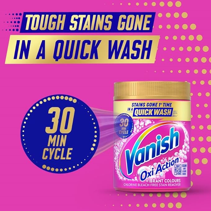 Vanish Stain Remover Gold Oxi Action Powder 1.5kg Removes Stains Laundry Detergent Leave Behind Protects Fabric Colours and Removes Odours Bleach Free