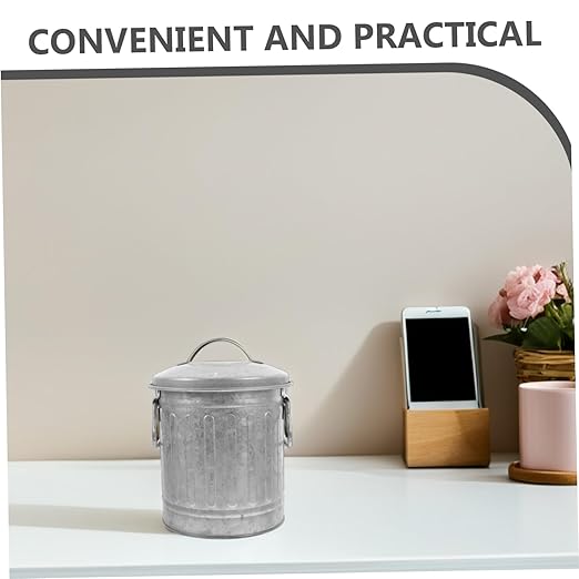 Bedroom Trash Can Desktop Wastebasket Small Garbage Can Office Rubbish Bin Iron Material Bin